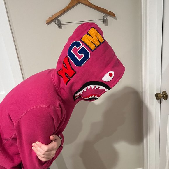 Bape A Bathing Ape Sports Pink Shark Hoodie two side zippers size Small - Picture 2 of 12